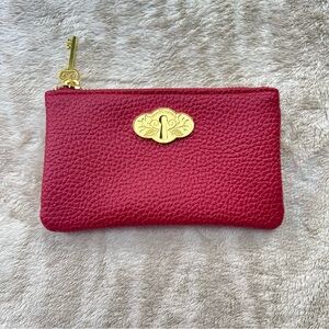 bareMinerals Red Pebbled Leather Zip Wristlet with Gold Key Charm